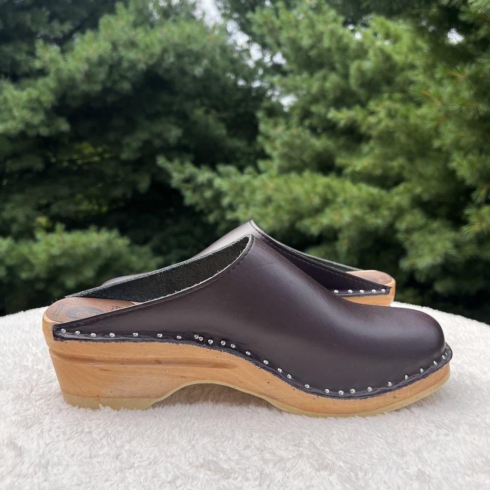 Troentorps Sweden Clogs Leather Wooden Womens 38 | 8 Toffelfabrik Brown Cognac - Picture 6 of 9